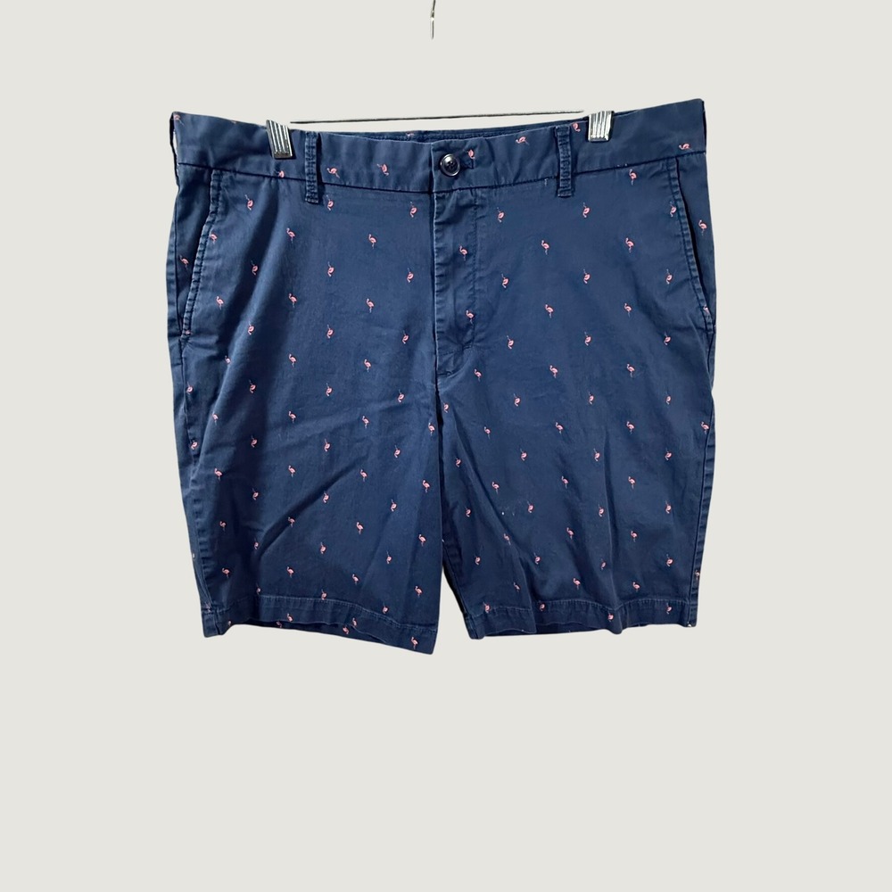Izod Mens Advantage Performance Flamingo Embroidered Chino Shorts Navy Blue 36